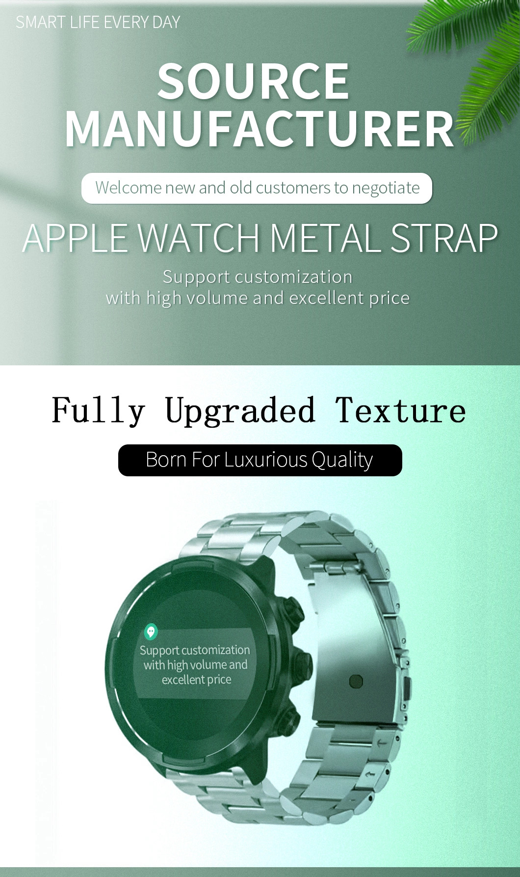 Customized Wrist Metal Stainless Steel Adjustable Watch Strap for Apple Watch Part