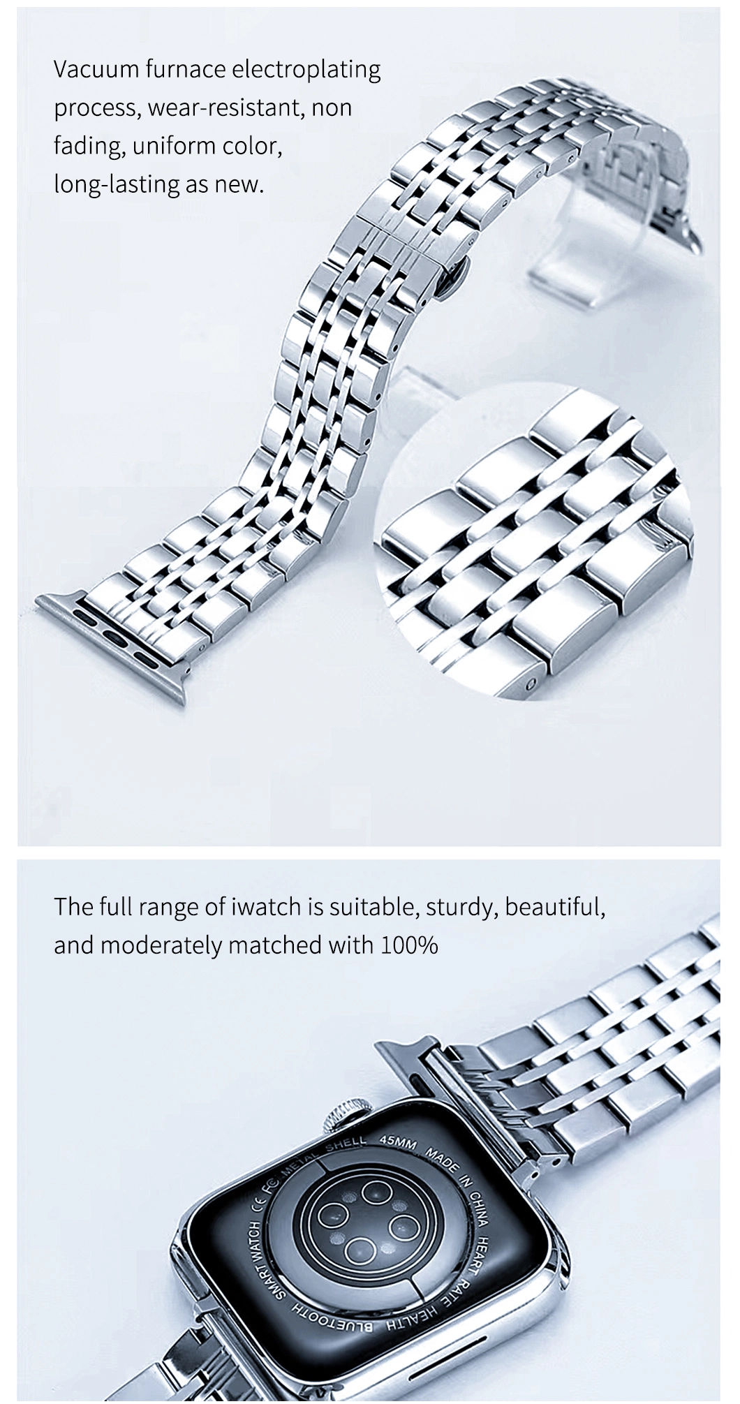 High Polish Solid Stainless Steel Watch Bracelet Multi Color Men Straight End Strap