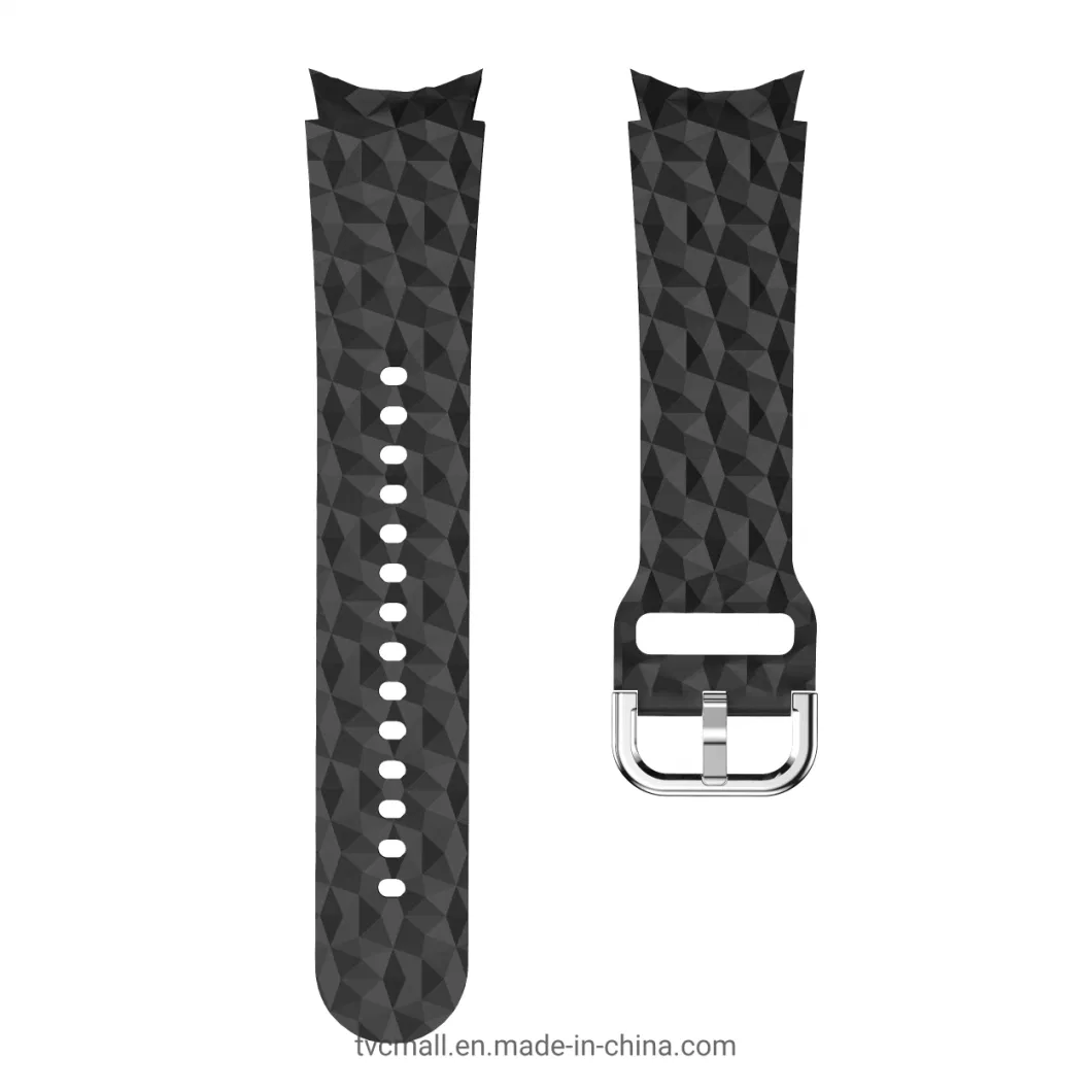 Rhombus Pattern Watch Band Soft Silicone Sport Wristband Strap for Samsung Galaxy Watch 4 40mm/44mm/Watch 4 Classic 42mm/46mm/Watch 5 40mm/44mm -Black