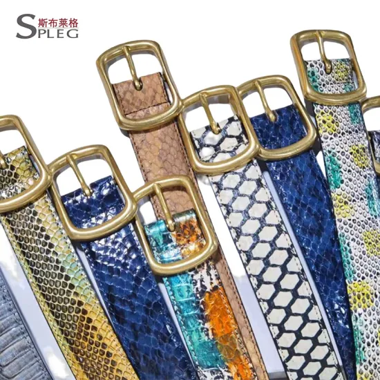 Fashion Ladies Belts Plain Buckle Snake Skin Grain Genuine Leather Belt Strap
