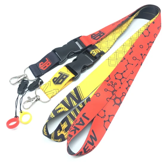 Custom Polyester Lanyards Full Color Printing Neck Straps with Silicone Rubber Ring
