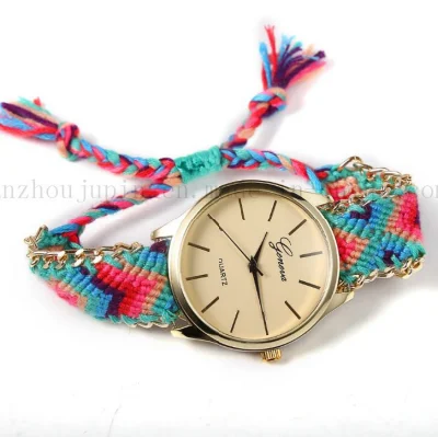 OEM Fashion Knitted Canvas Bracelet Ladies Watch Strap with Metal Edge